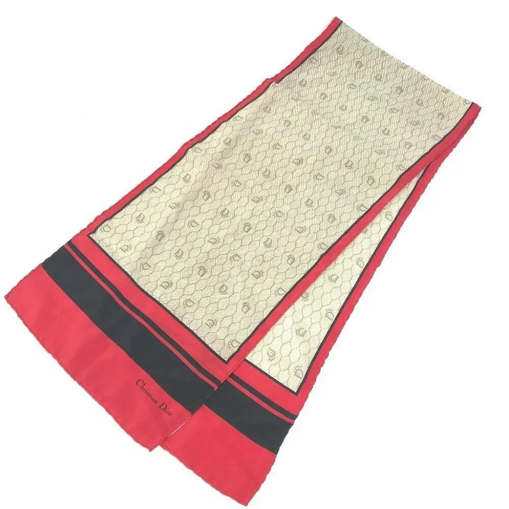 Dior Honeycomb Overall handle handkerchief Scarf silk Beige x Red x Black